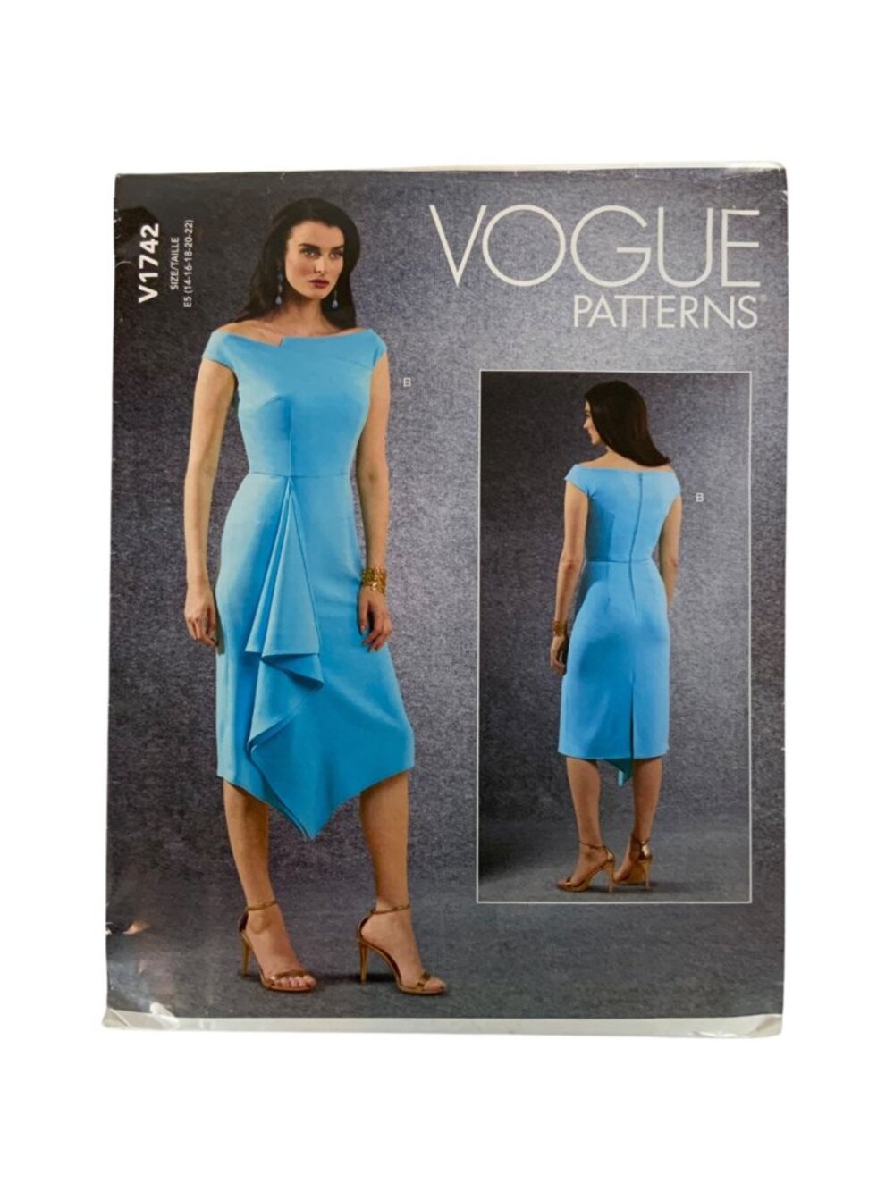 Vogue Sewing Pattern V1742 Asymmetrical Draped Dress Sizes 6-14 Uncut